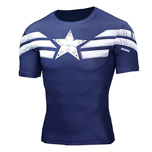 Cosfunmax Superhero Captain Team Leader Compression Shirt Sports Gym Ruining Base Layer XS