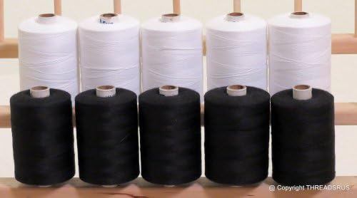 New ThreadNanny 5 White & 5 Black Spools of Heavy Duty 3-PLY Polyester Quilting SERGER Sewing Threads