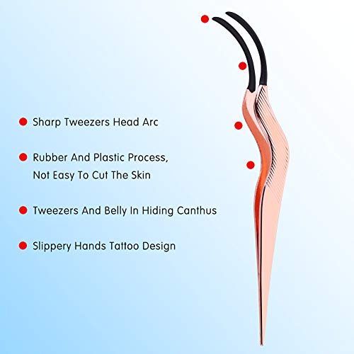 FAMILIFE False Eyelashes Applicator Tool Portable Eyelash Extension Tweezers Stainless Steel Remover Clip Nipper Rose Gold