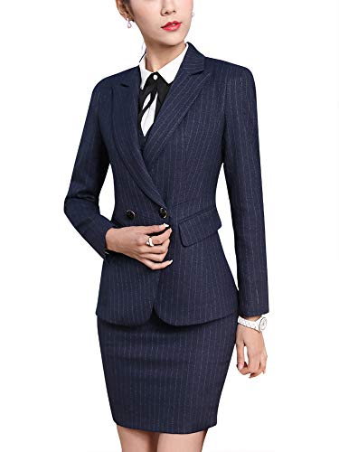 Women's Three Pieces Office Lady Blazer Business Suit Set Women Suits for Work Skirt/Pant,Vest and Jacket (Blue, M)