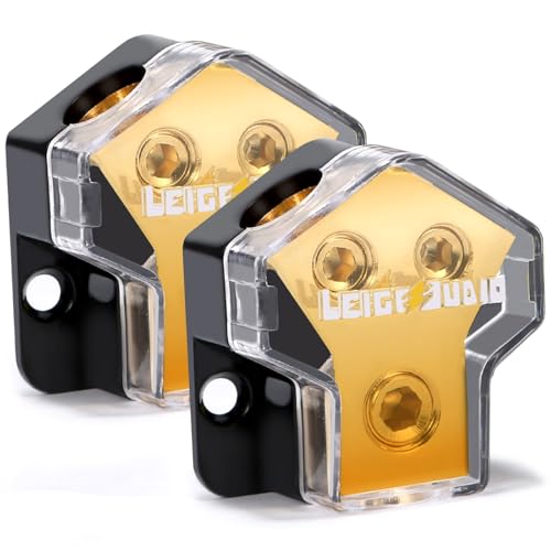 LEIGESAUDIO 2PACK 0/2/4 Gauge in 4/8 Gauge Out 2 Way Amp Copper Power Distribution Block for Car Audio Splitter