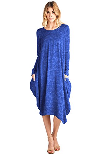 12 Ami Asymmetrical Heathered Sweater Knit Midi Dress (S-XXL) - Made in USA