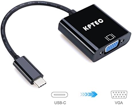 KPTEC USB 3.1 Type C USB-C (Thunderbolt 3 Port Compatible) to VGA Adapter - Black