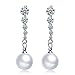 925 Sterling Silver Cubic Zirconia Stud Dangle Pearl Earrings for Women Drop Wedding Earrings