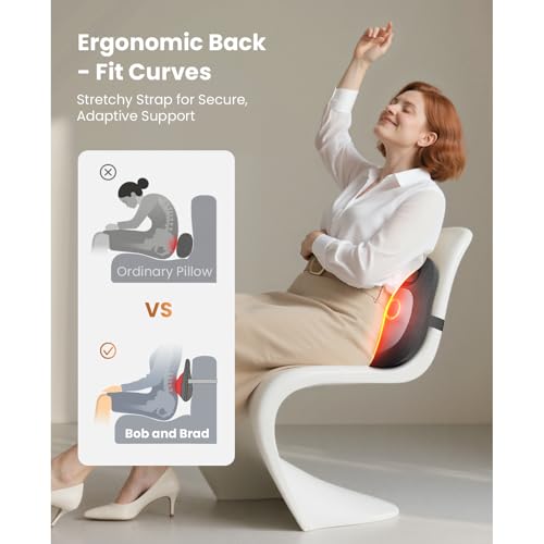 BOB AND BRAD EZBack Go Cordless Back Massager with Heat, Rechargeable Neck Massager for Deep Tissue, Electric Shiatsu 4D Kneading Massage Pillow for Neck, Back, Shoulders, Ideal Gift