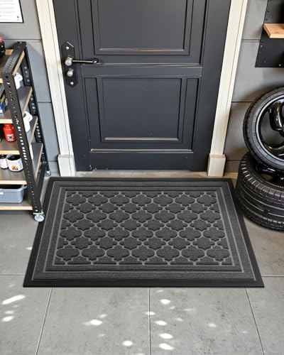 Color&geometry Dirt Trapper Outdoor Door Mat for Home Entrance 60x90 CM, Heavy Duty Outside Doormat Easy to Clean, Non Slip Rubber Backing Entry Rug Weatherproof for Front & Back Door, Grey
