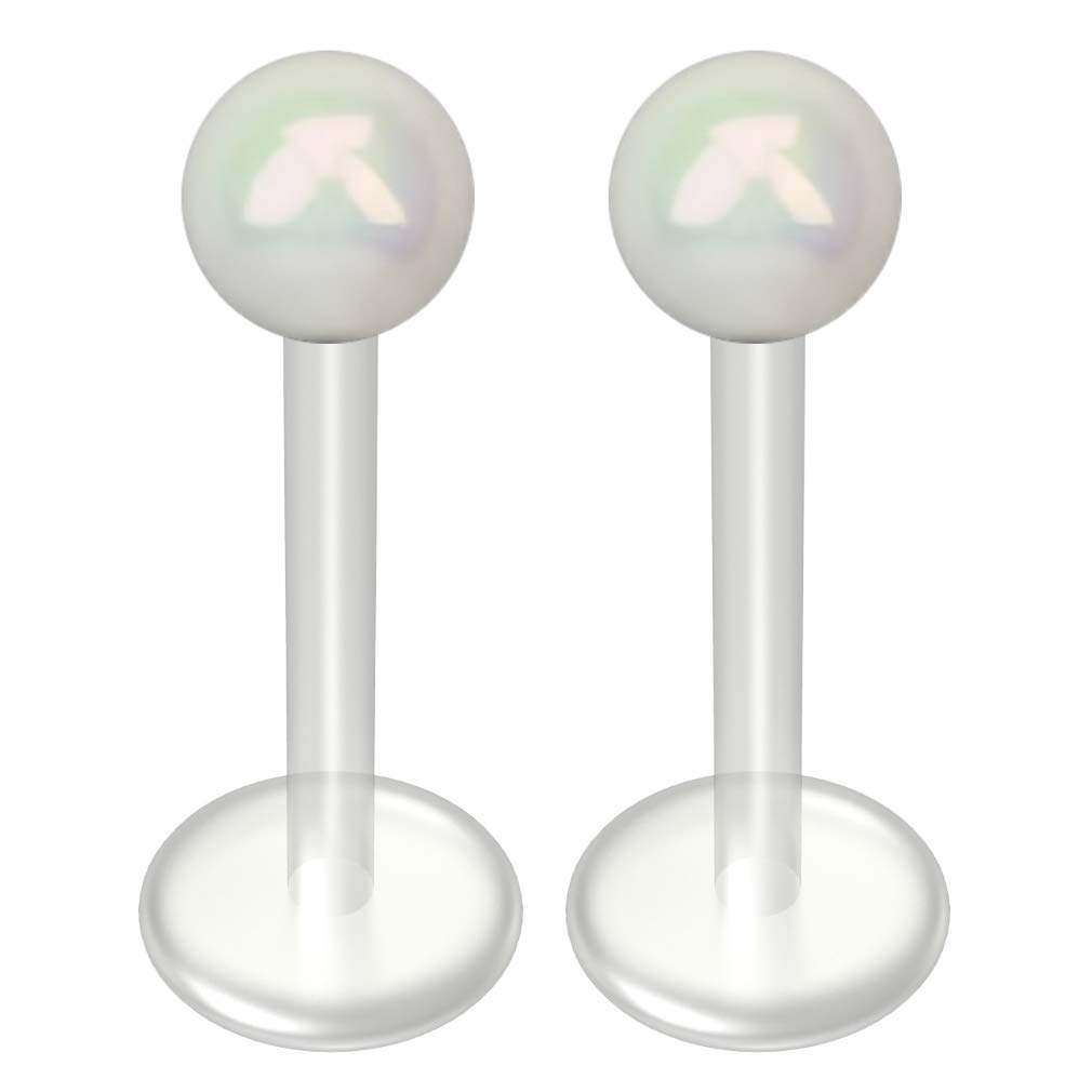 2pc AB White Labret Bar 16g 1.2mm Studs Flexible Bioplast Clear Plastic Bioflex Monroe Piercing Jewellery 10mm