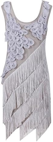 Solatin Women's 1920s Beaded Fringe Scalloped Petal Plus Size Flapper Dress