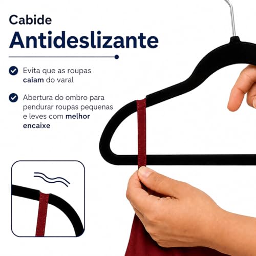 Kit 100 Cabides De Roupas Veludo Premium Preto Bege Slim Antideslizante Adulto Ultra Fino Gancho 360° Calça Camisetas Casacos Resistente (Bege)