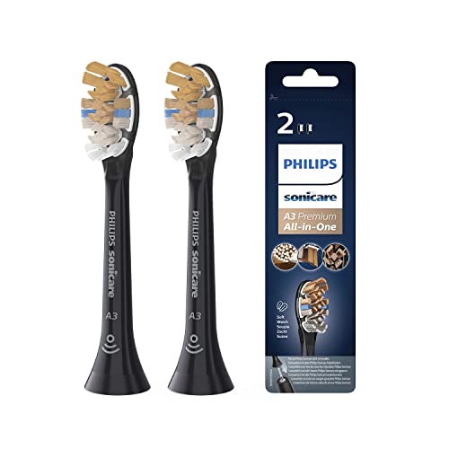 Philips Sonicare Lot de 2 têtes de brosses à dents électriques soniques A3 Premium All-in-One pour la santé complète, Noir (Modèle HX9092/11)