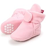 CIOR Baby Cozy Fleece Booties with Non Skid Bottom,DNDXBX,Light Pink,12