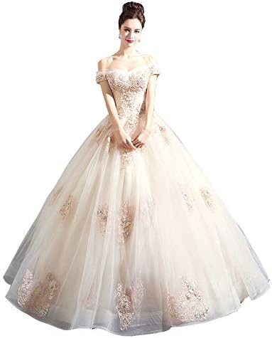 NOMSOCR Women's Lace Off Shoulder Tulle Wedding Dresses Bridal Gown (XXL, White)