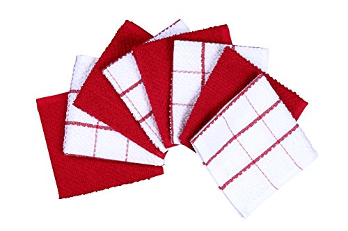 Terry Cotton Dishcloth Set of 8 ( 12 x 12 Inches ) , Red , 100 % Cotton , Highly Absorbent Kitchen Dish Towels , Machine Washable By CASA DECORS - Thumbnail 2