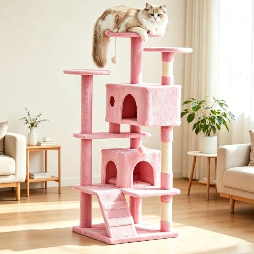 DUMOS 54 Inch Cat Tree Tower with Scratching Posts, Indoor Use