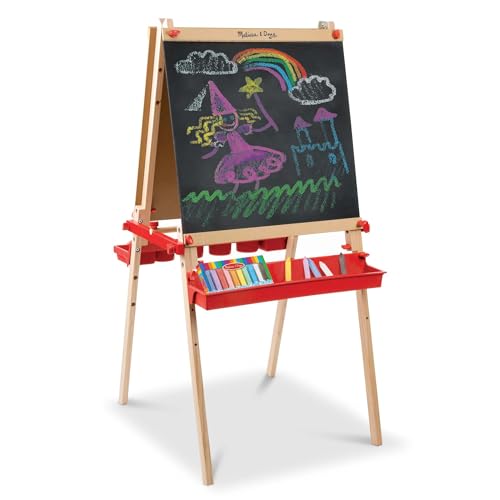 Melissa & Doug Deluxe Magnetic Standing Art Easel with Chalkboard, Dry-Erase Bo…