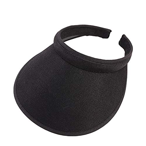 cici store Unisex Clip-On UV Protection Sun Visor Hat, Faux Linen Wide Brim Adjustable Sport Beach Cap (Black)