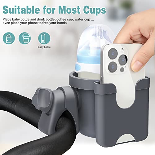 Guiseapue Stroller Cup Holder with Phone Holder, Universal Bottle