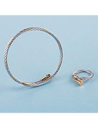 Zean Designer - Pulsera y anillo para mujer, chapado en oro de 14 quilates, diseño de cruz
