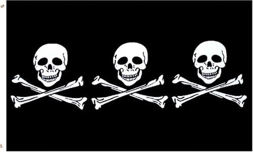 Pirate "3 Skulls" Flag - 3 foot by 5 foot Polyester (NEW)