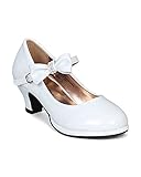 Little Angel Girls Tasha-685E Patent Bow Mary Jane Pump - White,White,1