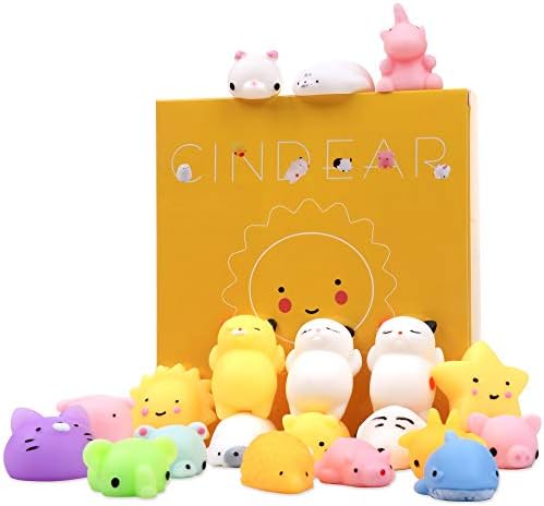 CINDEAR Kawaii Mini Squishies, Random 20 Pcs Animal Squishy Toys Super Cute Soft Squeeze Mochi Animals Stress Toys for Kids Boy Girl 5 Age+ Adult Anxiety Relief Toy Birthday, Free CASE