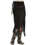 Scully Women's Asymmetrical Fringe Suede Leather Skirt Black X-Large
