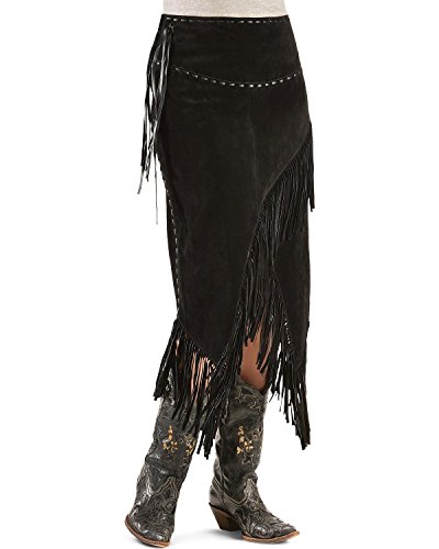 Scully Women's Asymmetrical Fringe Suede Leather Skirt Black Large