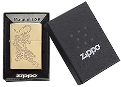 Zippo High Polish Brass Tiger Design Pocket Lighter