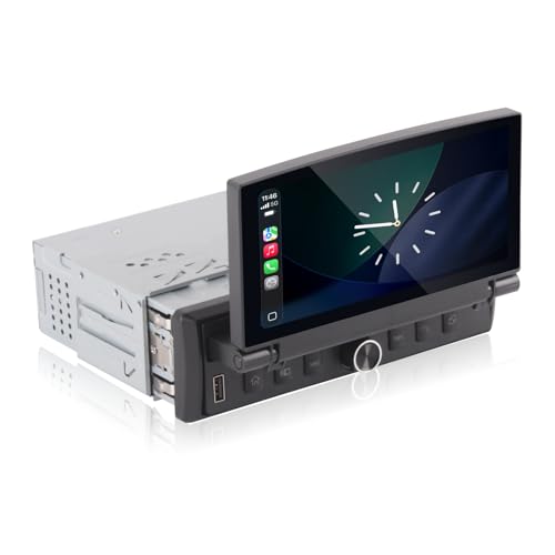 Single Din Car Stereo with Retractable Display, Wireless CarPlay and Android Auto, Touch Screen with Folding Display, OEM Level Sound Quality, Bluetooth, FM RDS