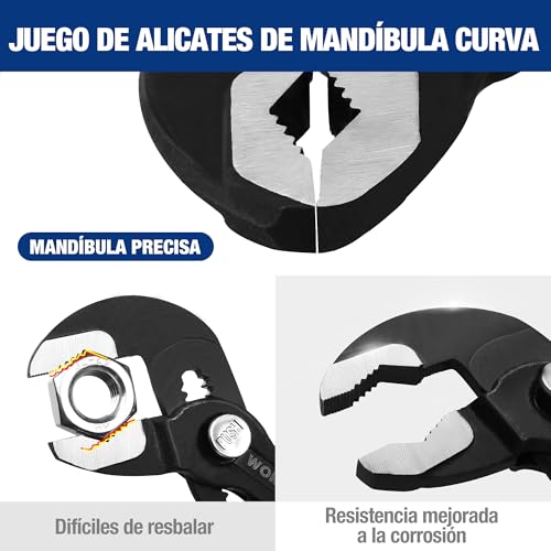 WORKPRO Curved Water Pump Pliers 250 mm, Extendable Pliers, Water Pump Pliers, Parrot Spike Pliers with Curved Groove