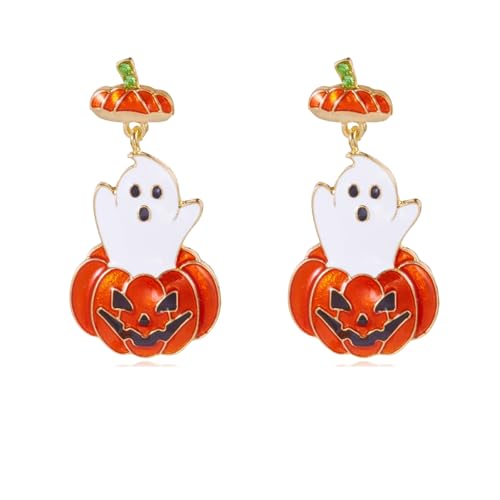 DEYOUM Halloween Pumpkin Ghost Earrings for Women Trendy Spooky Funny Colorful Enamel Pumpkin Ghost Dangle Drop Earrings Halloween Party Holiday Fashion Jewelry Gifts Accessory (style3) at Amazon
