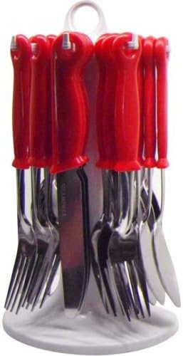 24 PCS Round Cutlery Set Kitchen Spoon Forks Knives Drainer Stand Black White Cream Red Home Restaurant Tableware