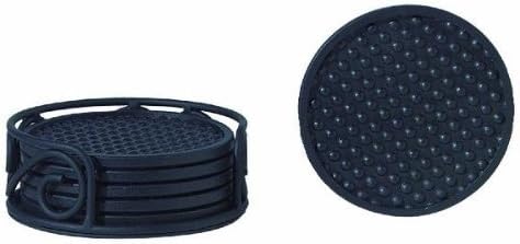 Spectrum Diversified Scroll Coaster Container with 6 Black Coasters, Set of 6 Waterproof Coasters for Drinks, Flexible Coasters with Holder, Coasters for Hot & Cold Drinks