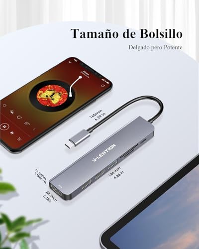 LENTION USB C Hub HDMI 4K@60Hz, PD 100W, SD/TF Card Reader, USB 3.0 & 2.0, 7 in 1 USB C Adapter for MacBook Pro/Air 2026-2016, New iPad Pro, Surface, iPhone 17 Plus Pro MAX and More (Grey)