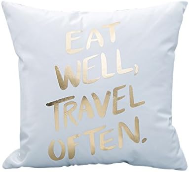Dyg Smart Hight Quality Super Soft Bronzing Gold Pillow Eat Well, Travel Often. Pillowcase Cotton Linen Printed