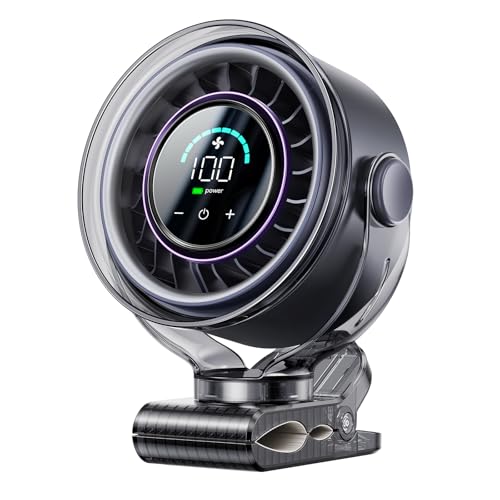 OpenBay Clip on Fan, Rechargeable USB Fan with Sturdy Clamp, LED Display, 100 Speeds, 3000mAh Battery, 360° Rotation, 5.5 Inch Portable Fan for Stroller Bed Camping Treadmill Car Black