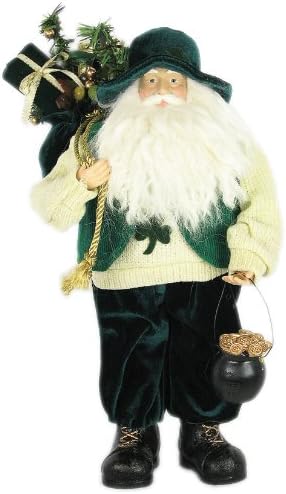 16" Irish Shamrock Santa Claus W/Pot of Gold - Green S11693