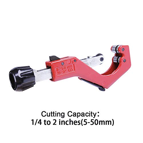 Tubing Cutter 1/4 Inch to 2 Inch Rachet Feed Mechanism Cut Pipe Copper PVC Steel Tube with Extra Blade and Reamer