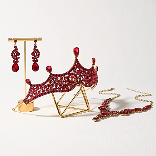 SWEETV Red Tiaras and Crowns for Women, Crystal Bridal Tiara Earrings