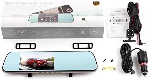 Backup Camera 4.3'' Touch Screen Mirror Dash Cam 1080P Rearview Front and Rear Dual Lens Dashboard Recorder with Waterproof Reversing Camera