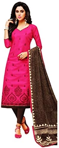 FanduFashion Women's Unstitched Cotton Embroidery Work Dress Material for Top; Bottom and Dupatta (Multi Colour; Free Size)