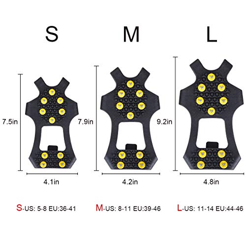 Xcellent Global 10-Stud Anti-slip Ice Snow Grips Shoes covers, 10 claws ice snow crampons Spikes Grip Grips, Crampons, Cleats (Medium)