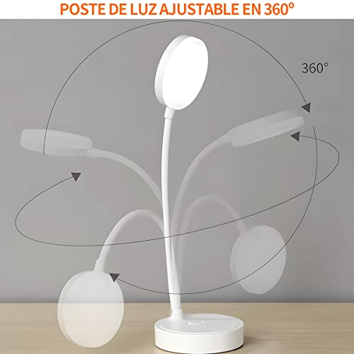 Lampara de Escritorio LED, Lámpara de Oficina Mesa, 360° Ajustable, Luz de Lectura Recargable, 3 Modos de Iluminación, Atenuación Táctil, Protección Ocular, para Trabajar, Estudiar, Leer, Escribir
