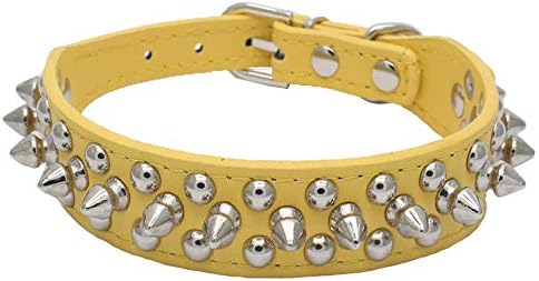 犬の首輪 スタッズ ワイルド トゲトゲ 小型犬 中型犬 大型犬 猫 かわいい おしゃれ 5穴 調節 可能 Xxsイエロー