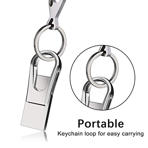 USB Type C Flash Drive, KEXIN Metal USB 3.0 Dual Drive 64GB High Speed Waterproof Mini USB 3.0 Memory Stick 64 GB Thumb Drive Jump Drives Zip Drive for New MacBook, PC, Type C Phones, Silver - Thumbnail 6