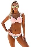 Cali Chic Juniors' Swimsuit Celebrity Sexy Pink Padded Gather Push-up Bikin (Large)