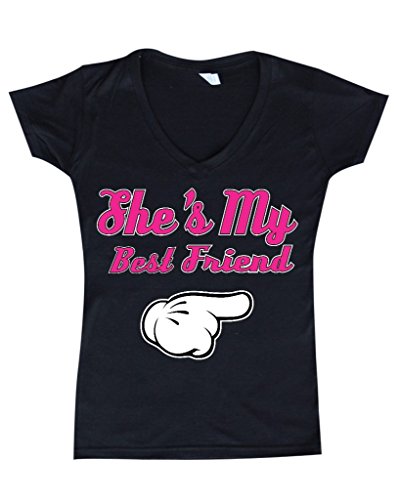 She's My Best Friend Pink Women V-Neck Couples Shirts Small Black