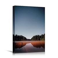 Canvas Wall Art Nightfall Forest Bedroom Contemporary Dramatic Landscape Mountain Multicolor Photography - 12x18 inches