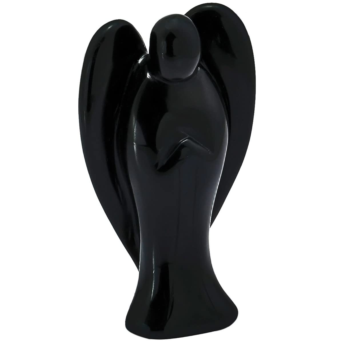 KYEYGWO Obsidian Angel Gemstone Crystal Guardian Angel Statues, Pocket Peace Angel Lucky Charm Reiki Fengshui Desk Ornaments 2.75"