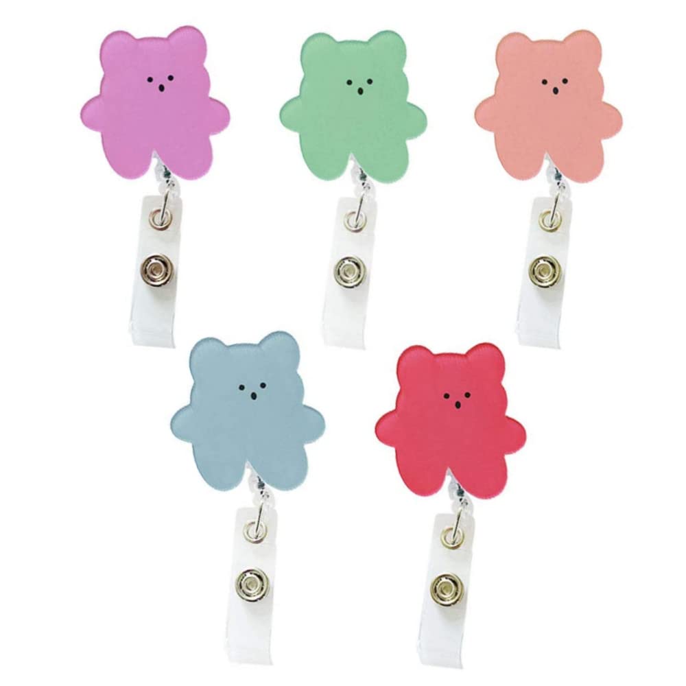 5 Pieces Bear ID Badge Clip Retractable ID Card Reel Badge Reels for Company Hospital Nurse Office Work Student